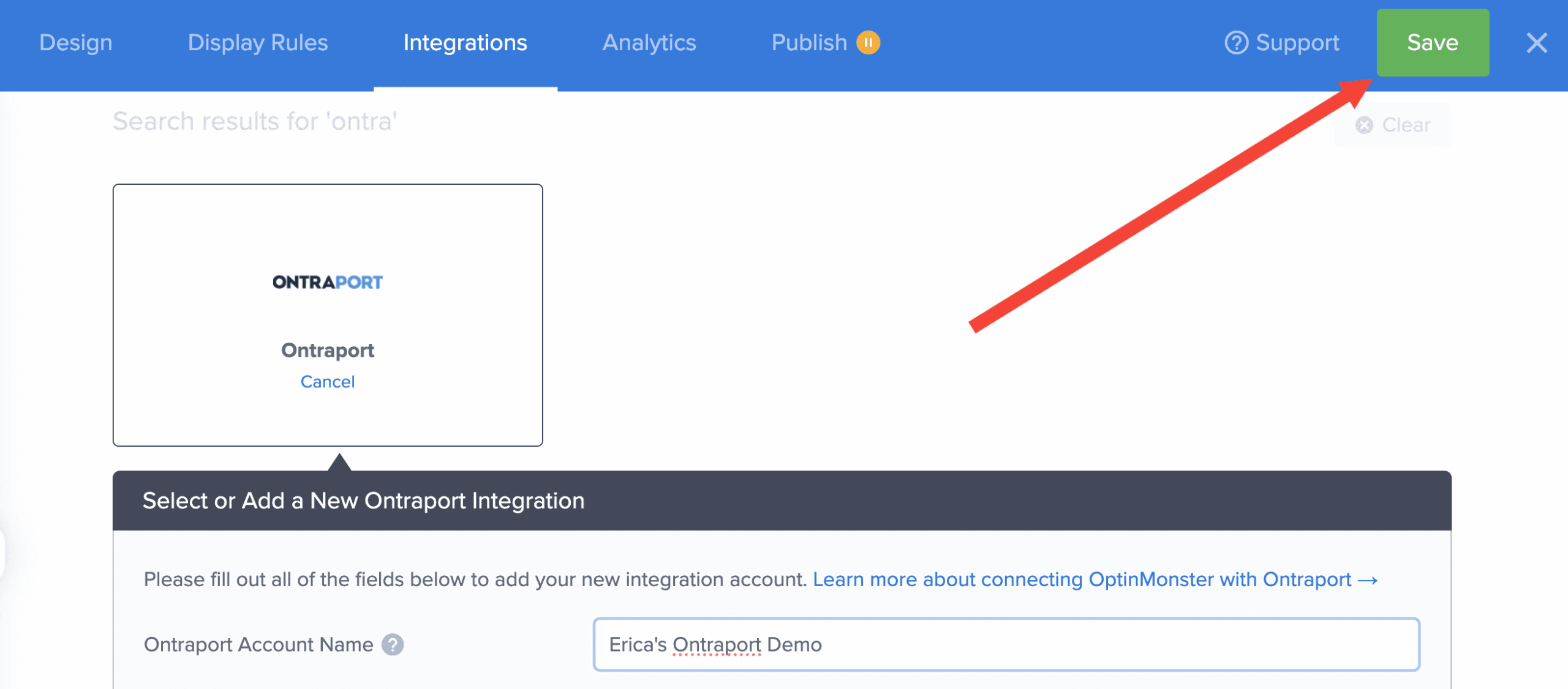 save campaign ontraport integration - optinmonster