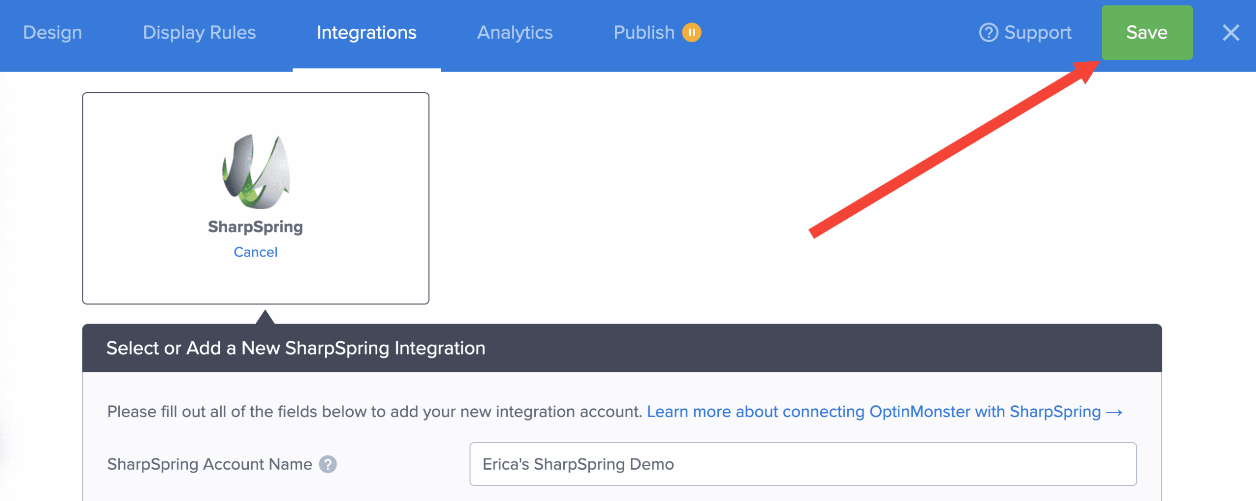 save campaign sharpspring integration demo