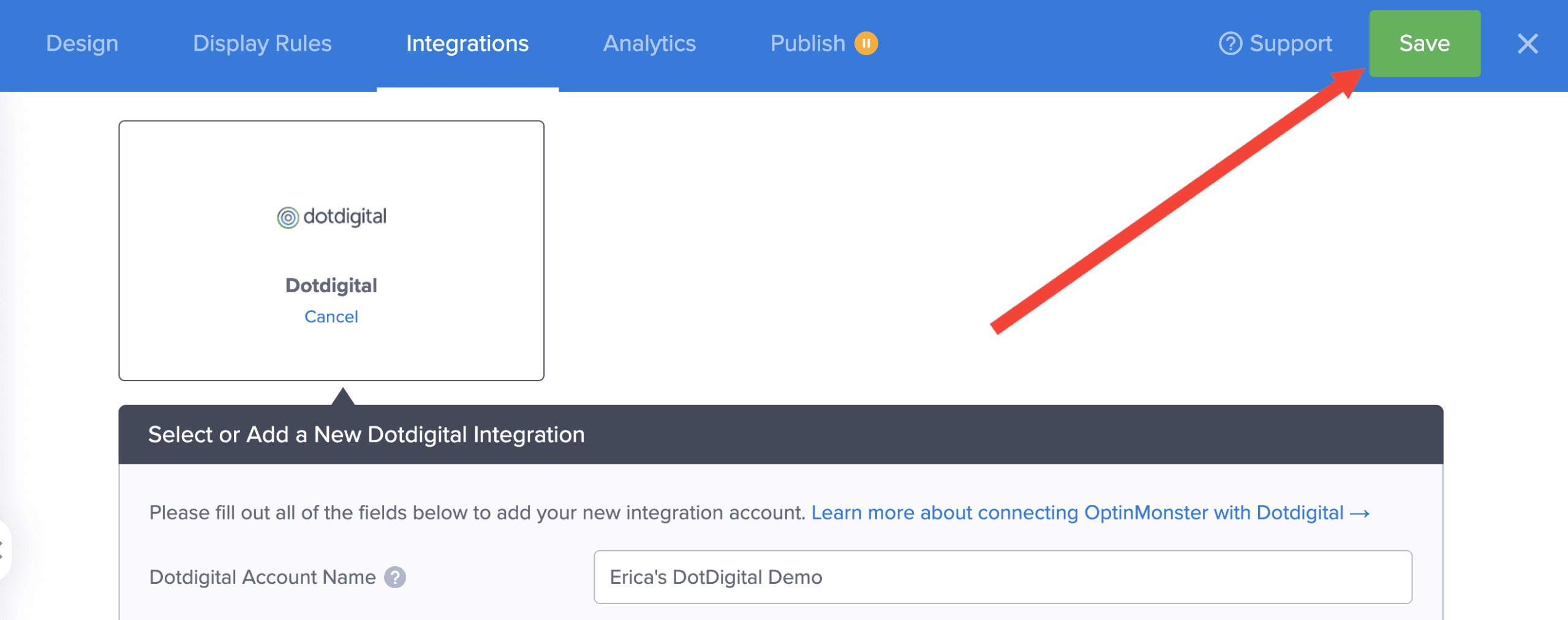 save dotdigital integration - optinmonster