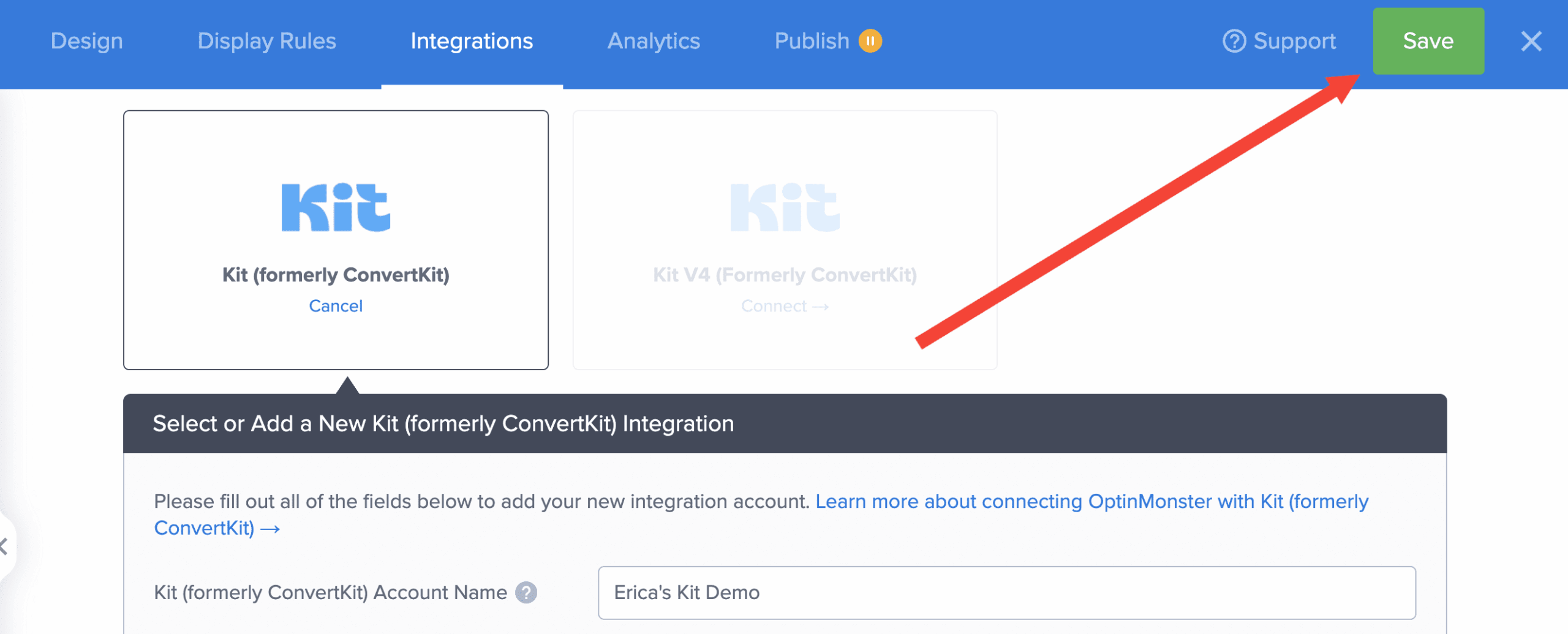 save kit integration - optinmonster