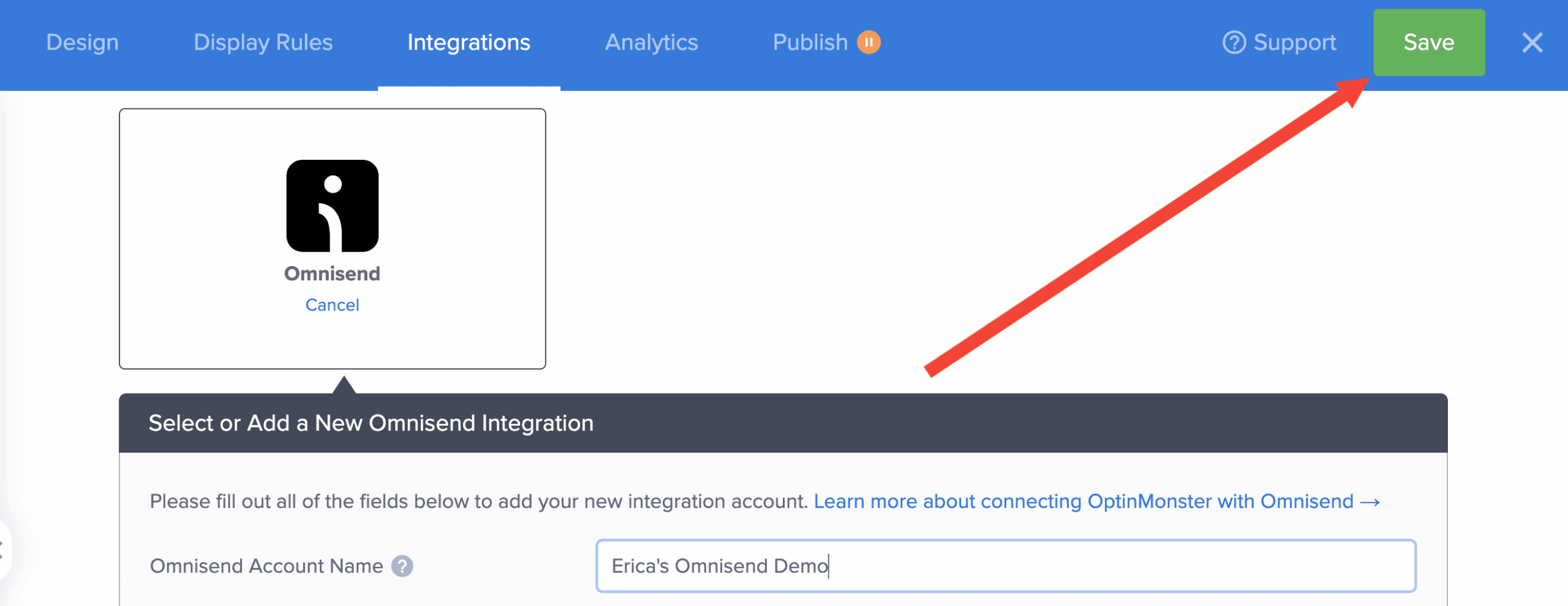 save omnisend integration - optinmonster