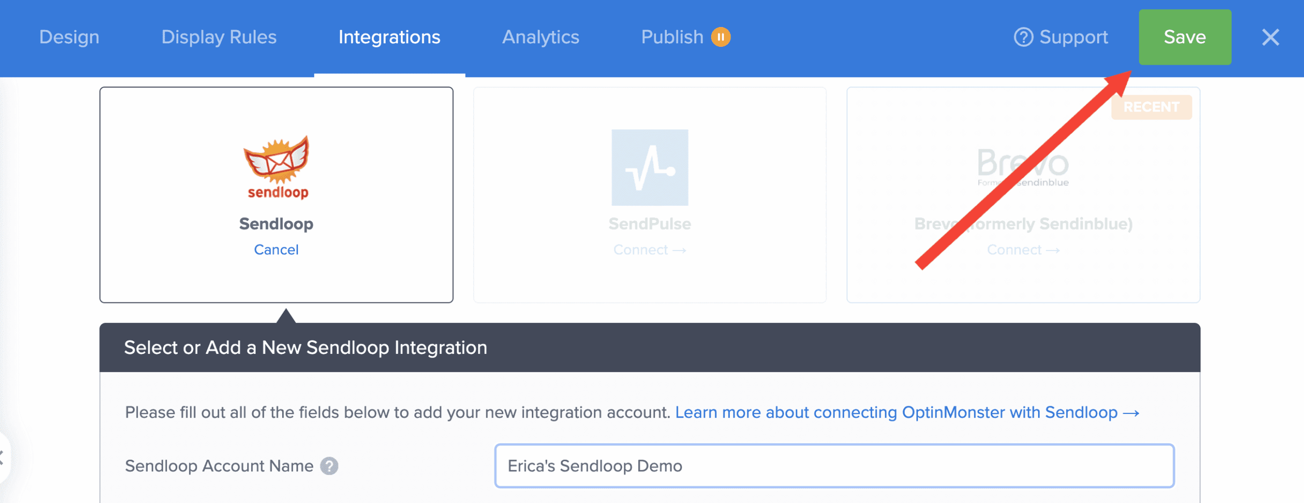 save sendloop - optinmonster