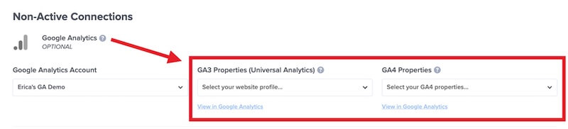 Select the Google Analytics properties you want to send data to.