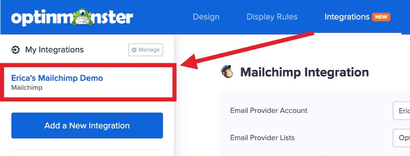 Select the Mailchimp integration for your campaign to configure Groups.