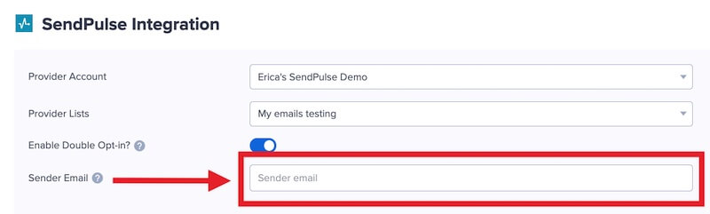 Enter the Sender Email Address for double opt-in with SendPulse.