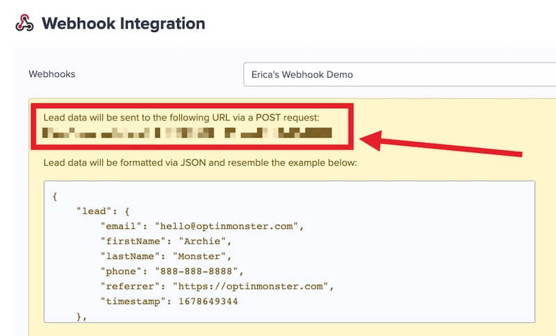 Webhook URL for individual integrations.