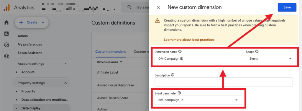 Create a custom definition for campaign ID