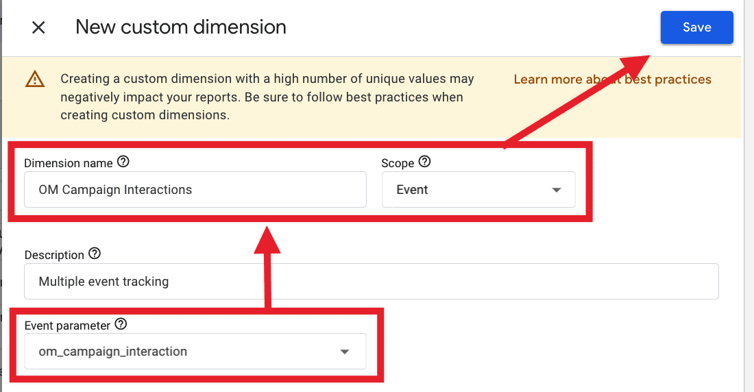 Custom dimensions for the OM Campaign Interaction event parameter.