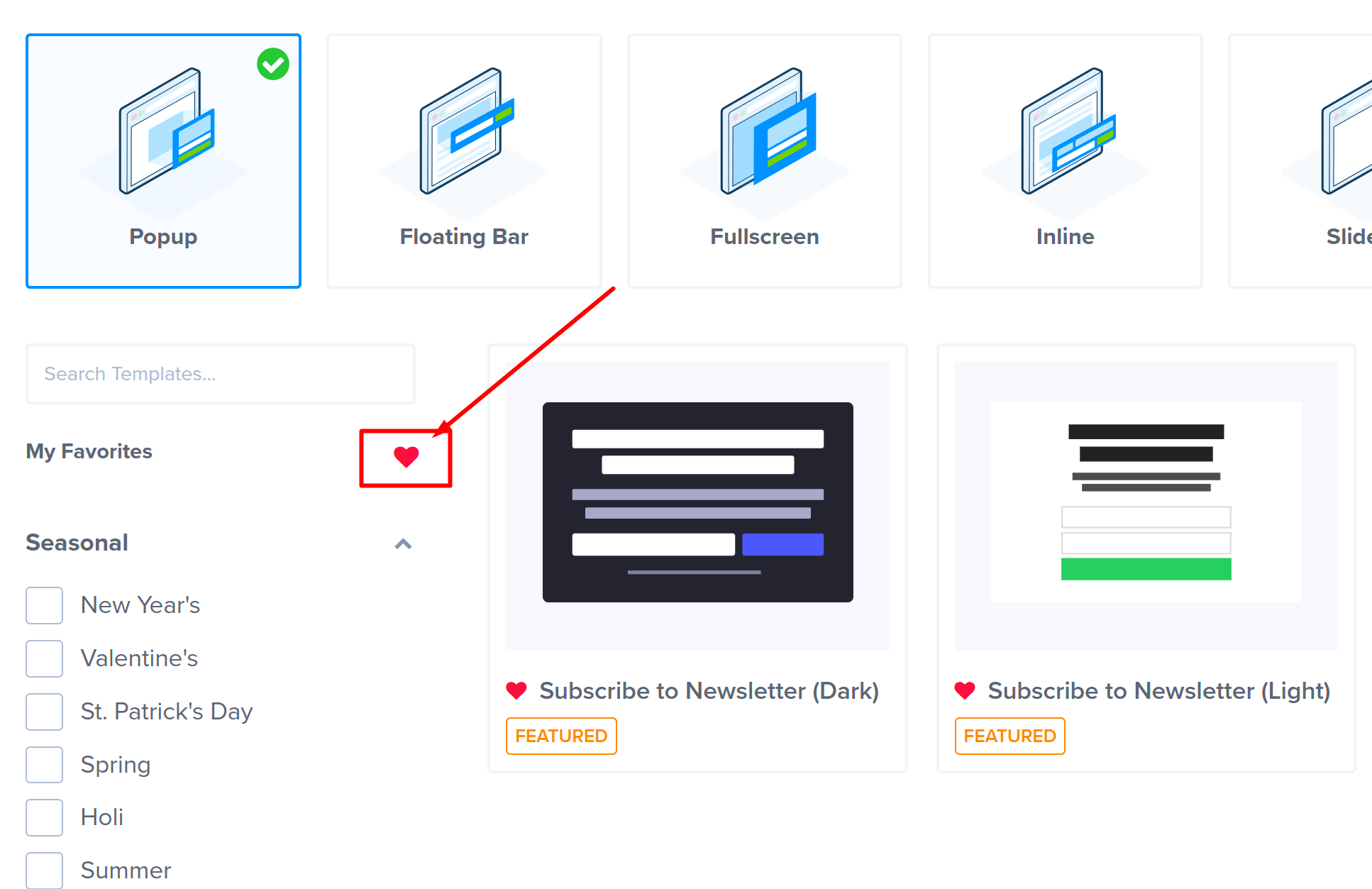 Select My Favorites at the top of the filters column to view your favorited templates.