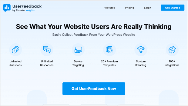 Homepage for UserFeedback by MonsterInsights, a feedback form WordPress plugin