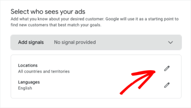 "Locations" signal option in Google Ads