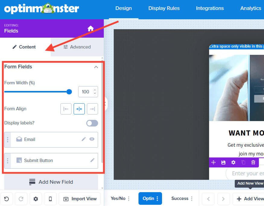 Content tab fields block