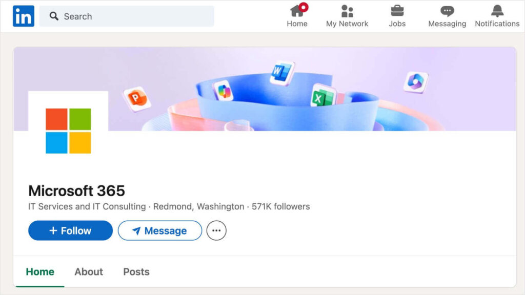 Microsoft's LinkedIn Showcase page for Microsoft 365