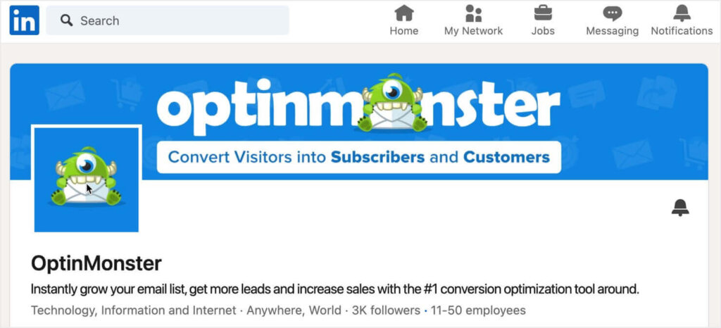 OptinMonster's LinkedIn business page