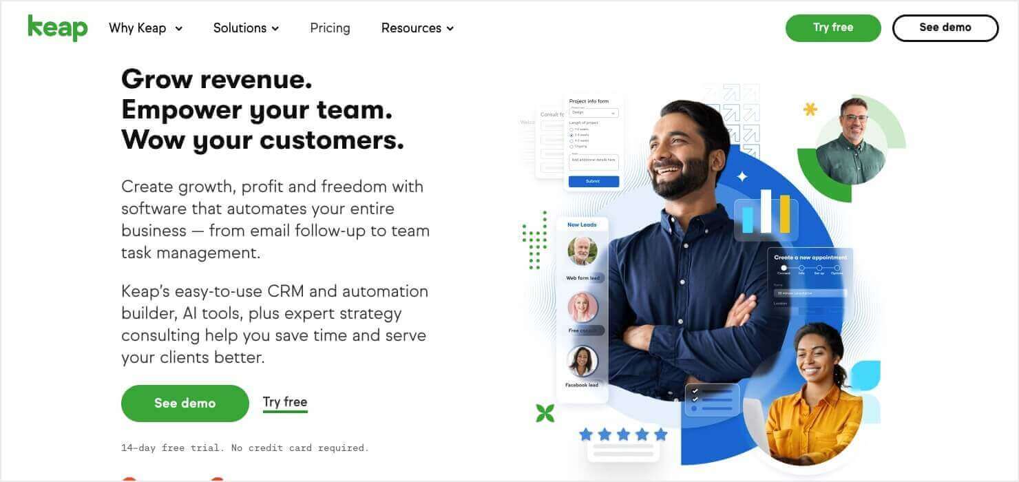 Homepage for Keap CRM for small businesses