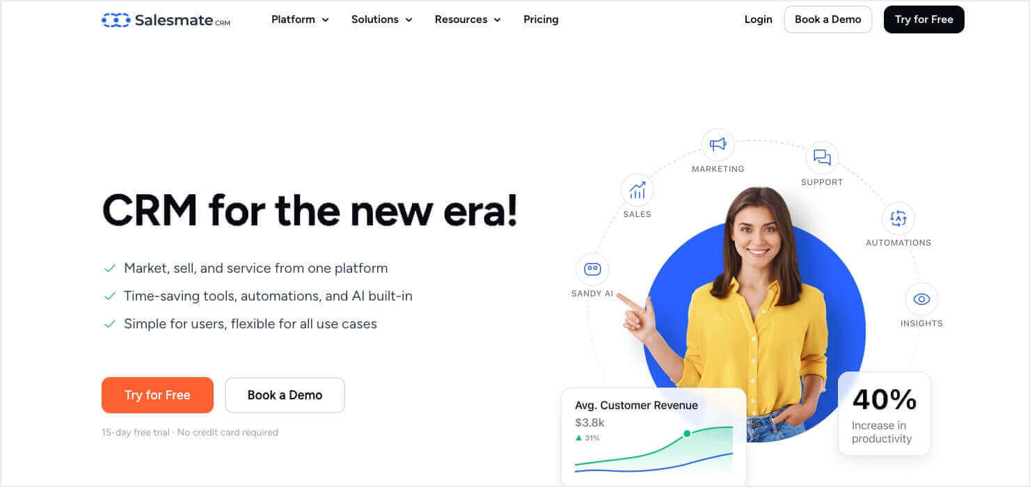 Homepage for Salemare, a CRM for small businesses