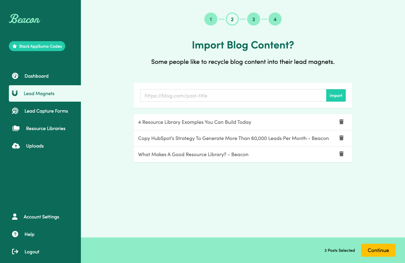 Instantly convert blog posts into lead magnets by pasting the web address with Beacon