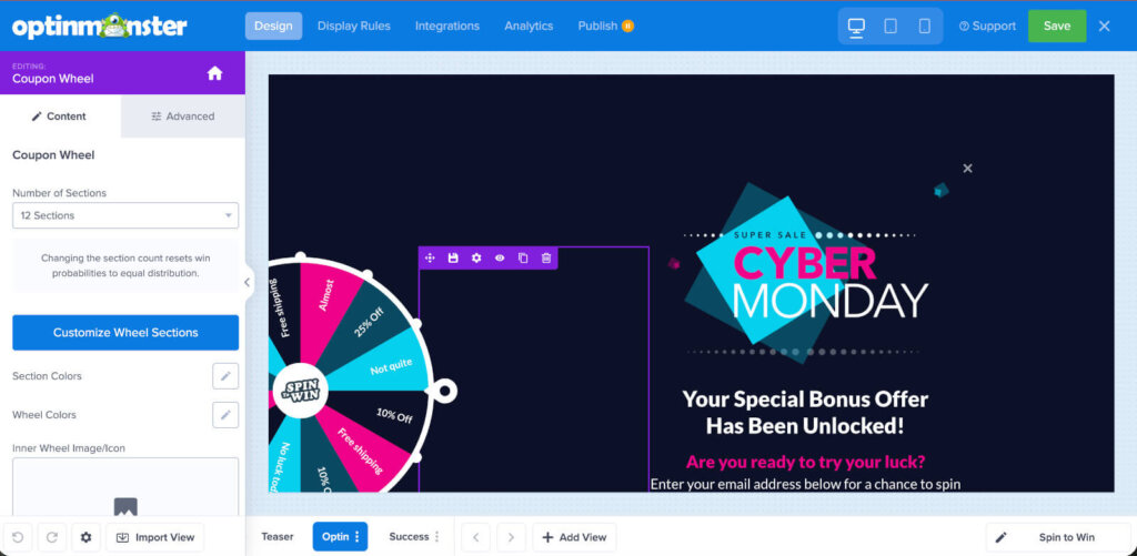 OptinMonster customize spin to win campaign - OptinMonster OptinMonster customize spin to win campaign