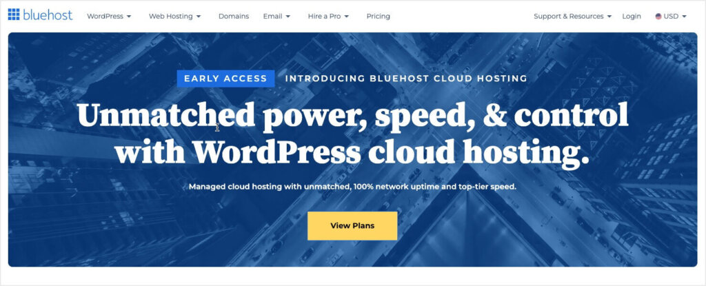 Homepage for Bluehost's Cloud Hosting for Managed WordPress Hosting