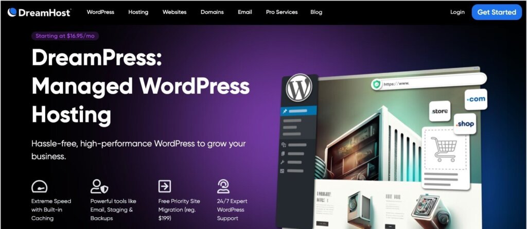 Homepage for DreamPress, the managed WordPress hosting service from DreamHost