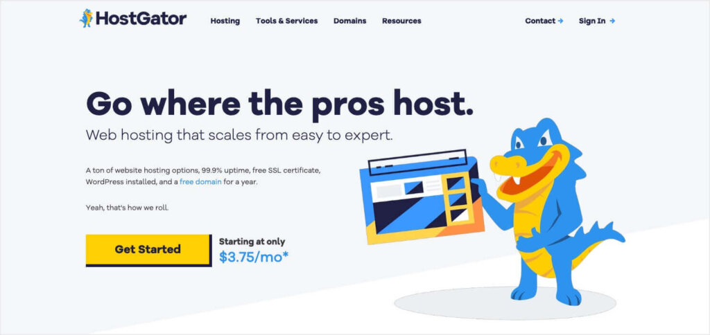Homepage for HostGator, which offers managed WordPress hosting