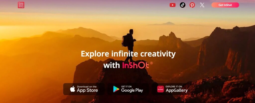 Homepage for Inshot, a video editing tool for Instagram