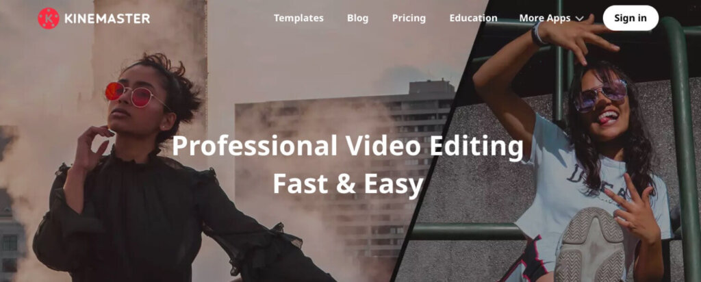 Homepage for Kinemaster, an Instagram video editing tool