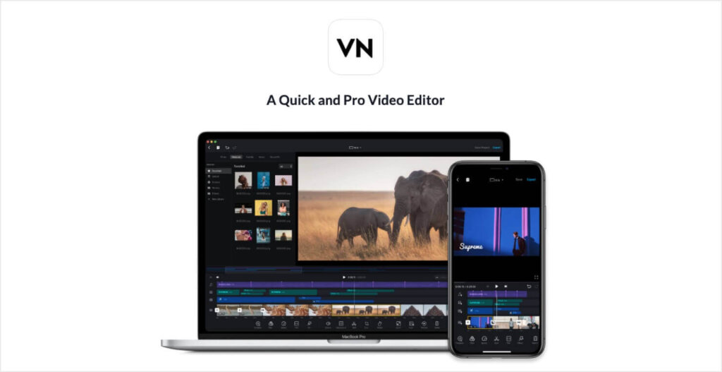 Homepage for VN, a free Instagram video editing tool