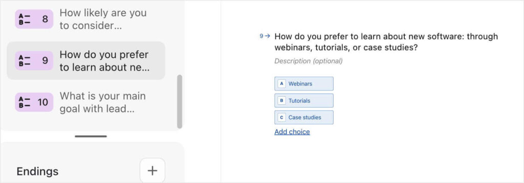 A lead-qualifying survey created by AI in TrueForm's online survey software