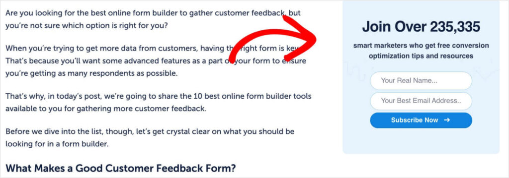 Example of an email signup form in OptinMonster's blog sidebar