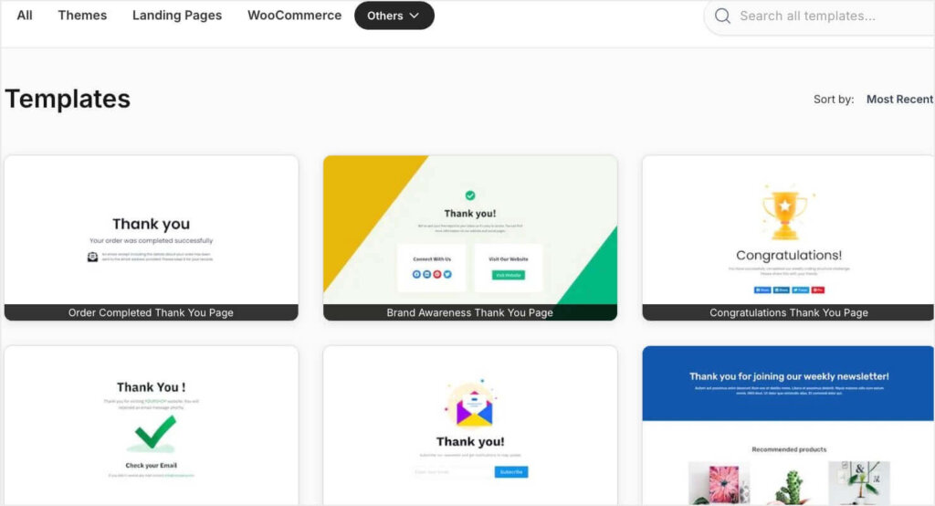 Screenshot of SeedProd's thank you page templates