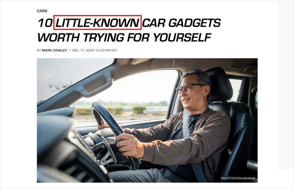 SlashGear headline that says "10 Little-Known Car Gadgets Worth Trying for Yourself."