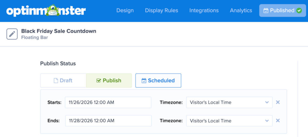 Schedule countdown timer popup campaign - OptinMonster Schedule countdown timer popup campaign