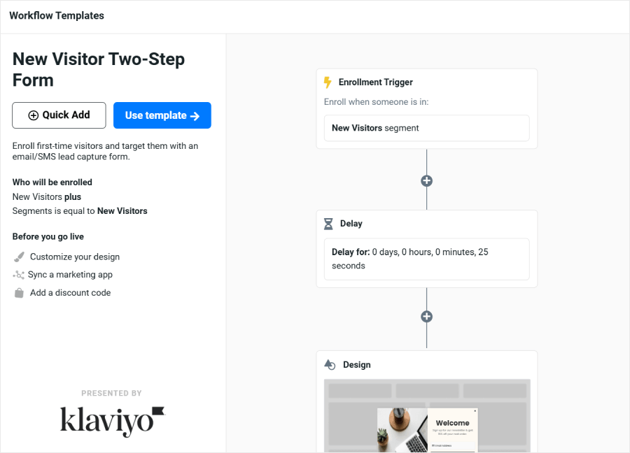 Justuno's workflow template preview