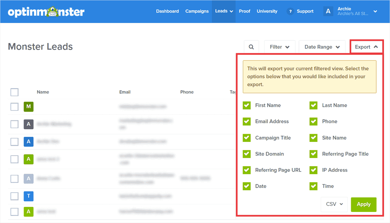 Storing leads in OptinMonster's Monster Leads feature