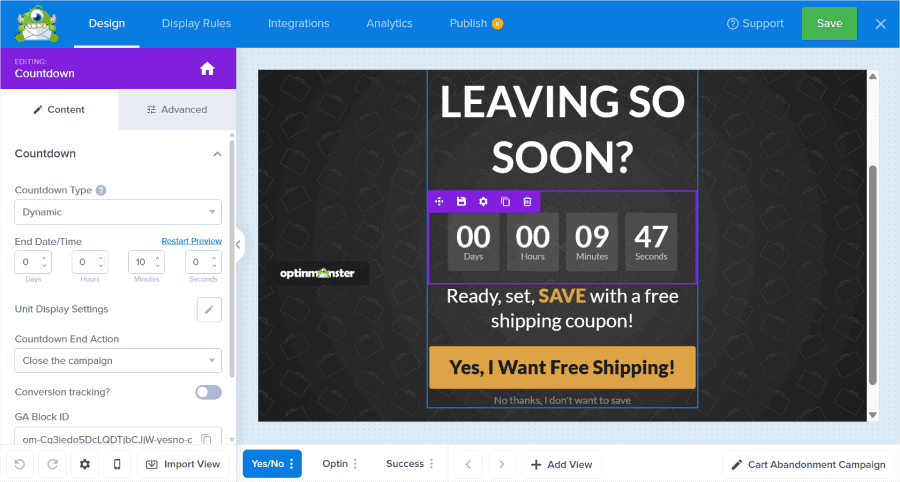 OptinMonster's countdown timer block