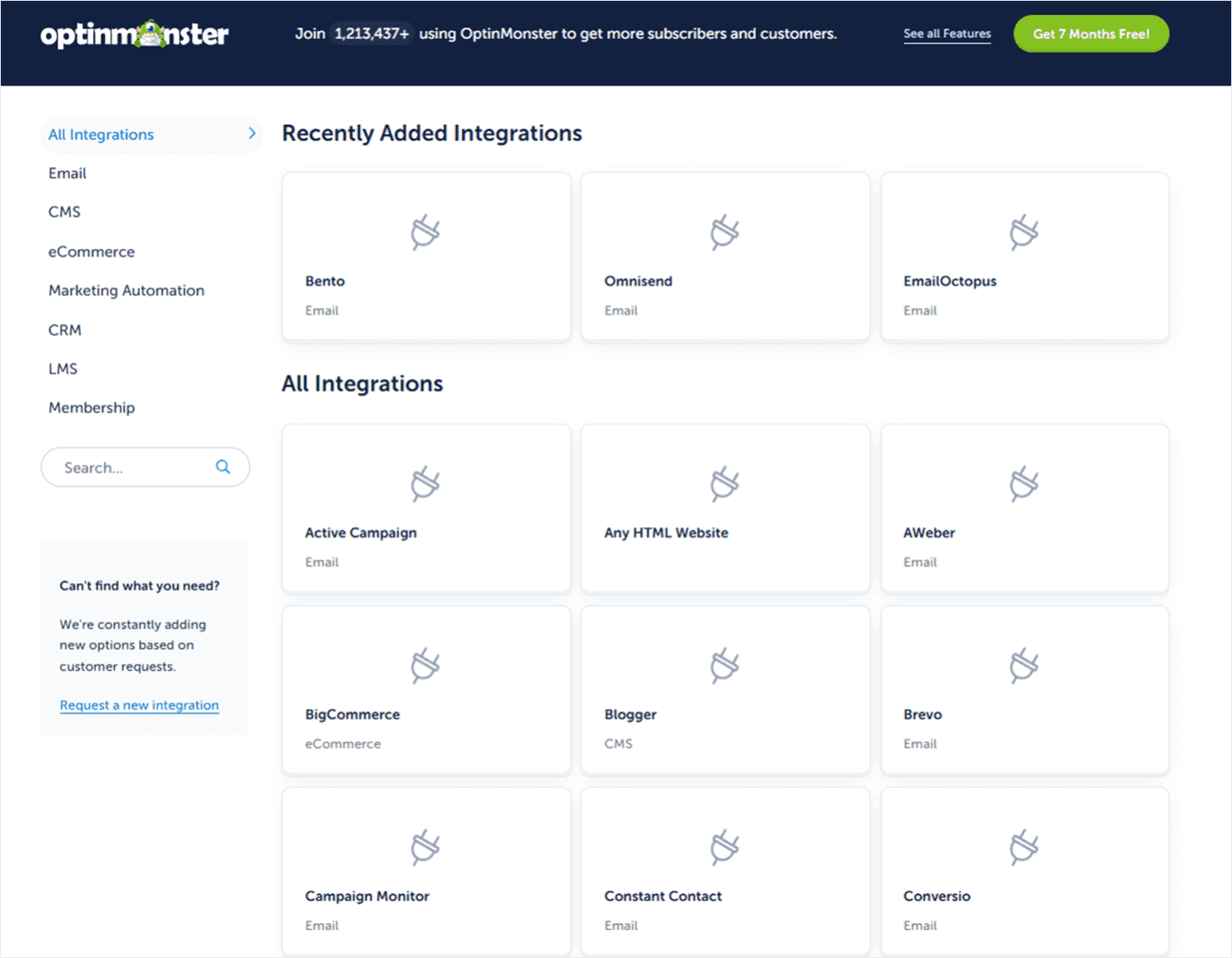 OptinMonster's marketing integrations