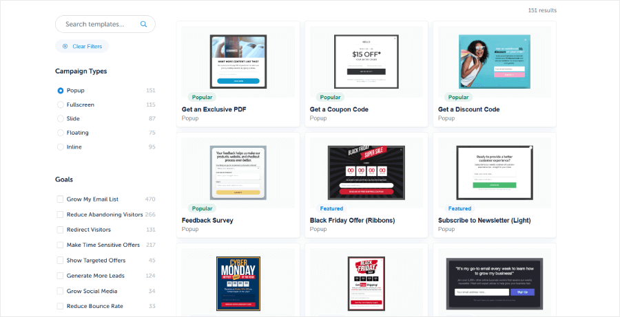 OptinMonster's template collection