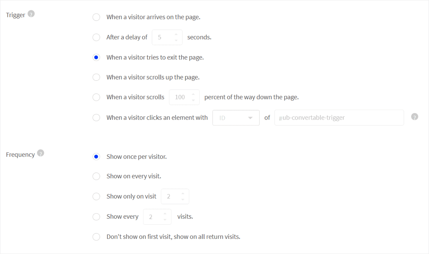 The triggering features in Unbounce