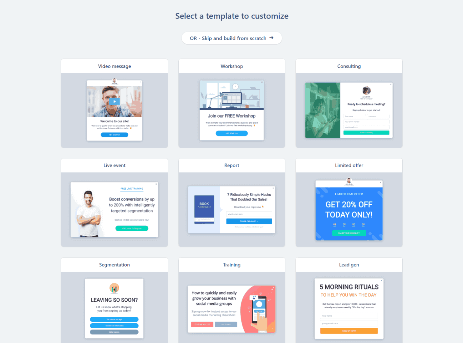 Choosing a template in ConvertBox