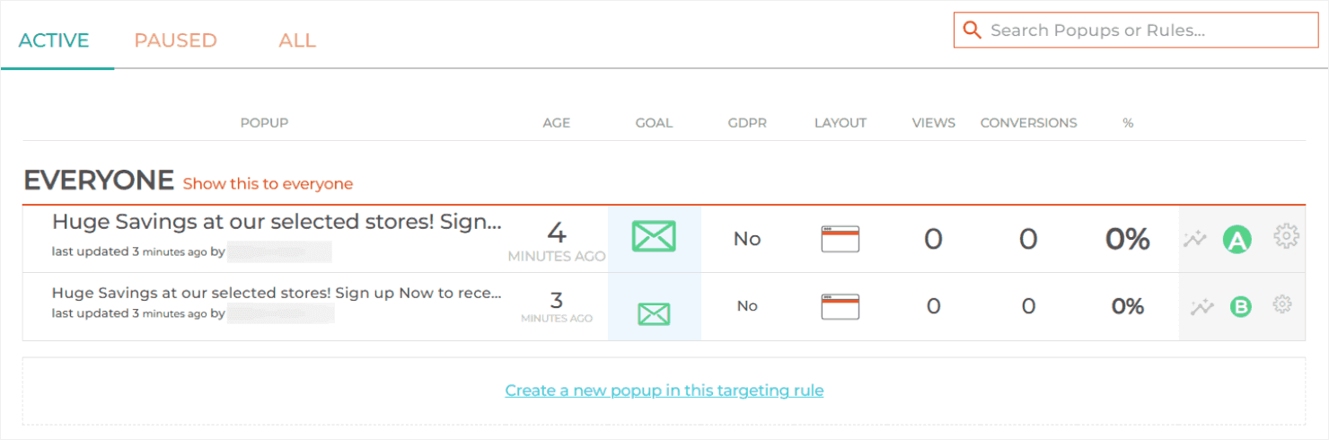 Hello Bar's split testing feature