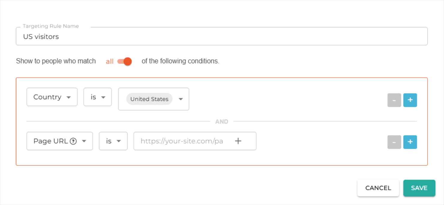 Creating a custom targeting rule in Hello Bar
