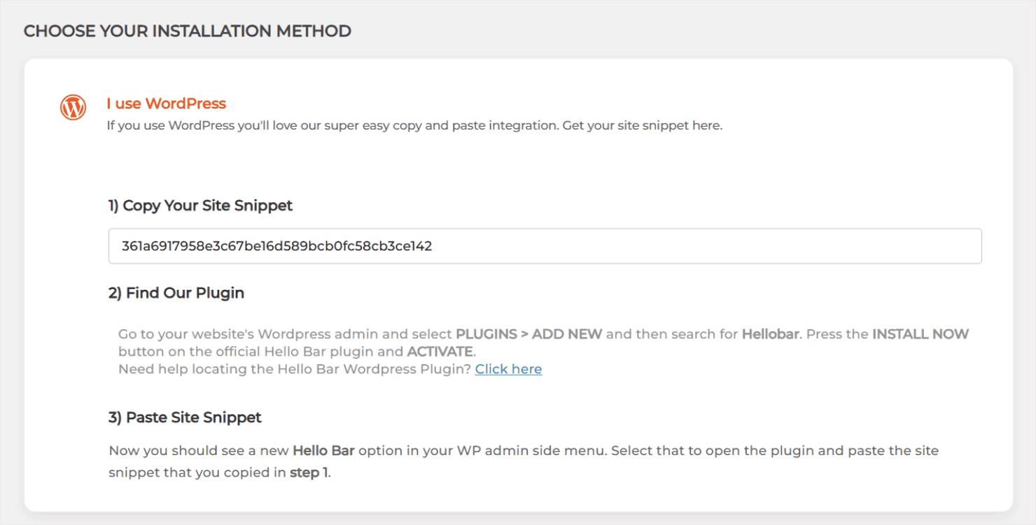 Connecting a WordPress website with Hello Bar