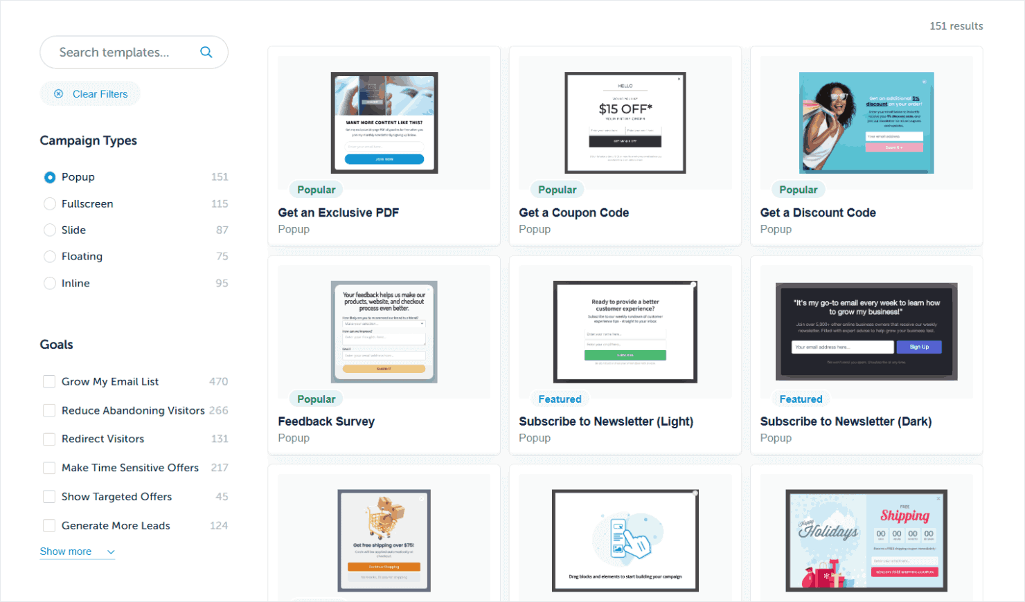 OptinMonster's template collection