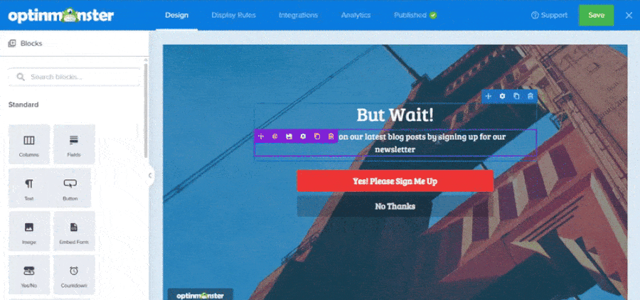 GIF showing OptinMonster's campaign builder