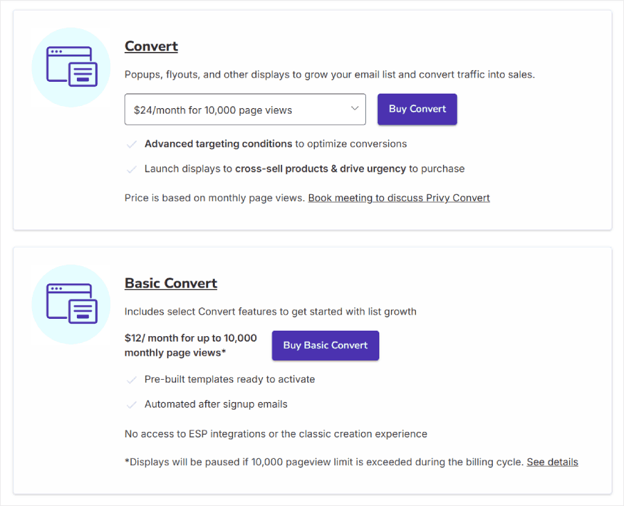 Privy's conversion platform pricing plans