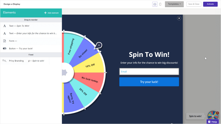 Editing a spin-to-win campaign in Privy's classic builder