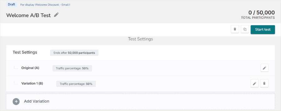Privy's split testing feature