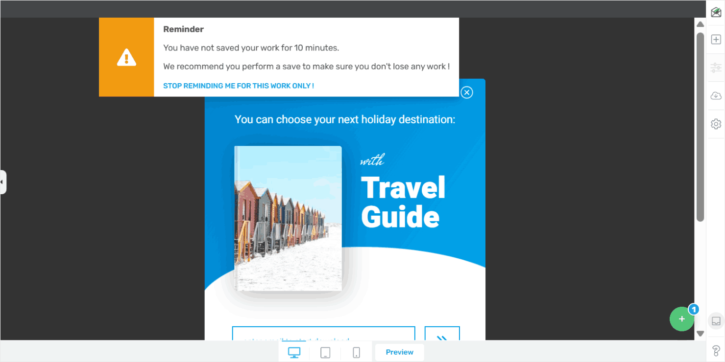 Thrive Leads' reminder to save your work in the editor