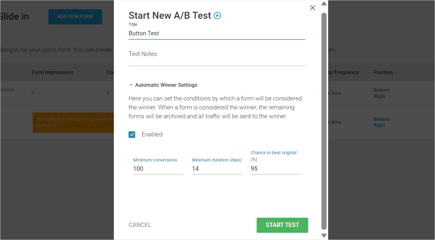Thrive Leads' split testing feature